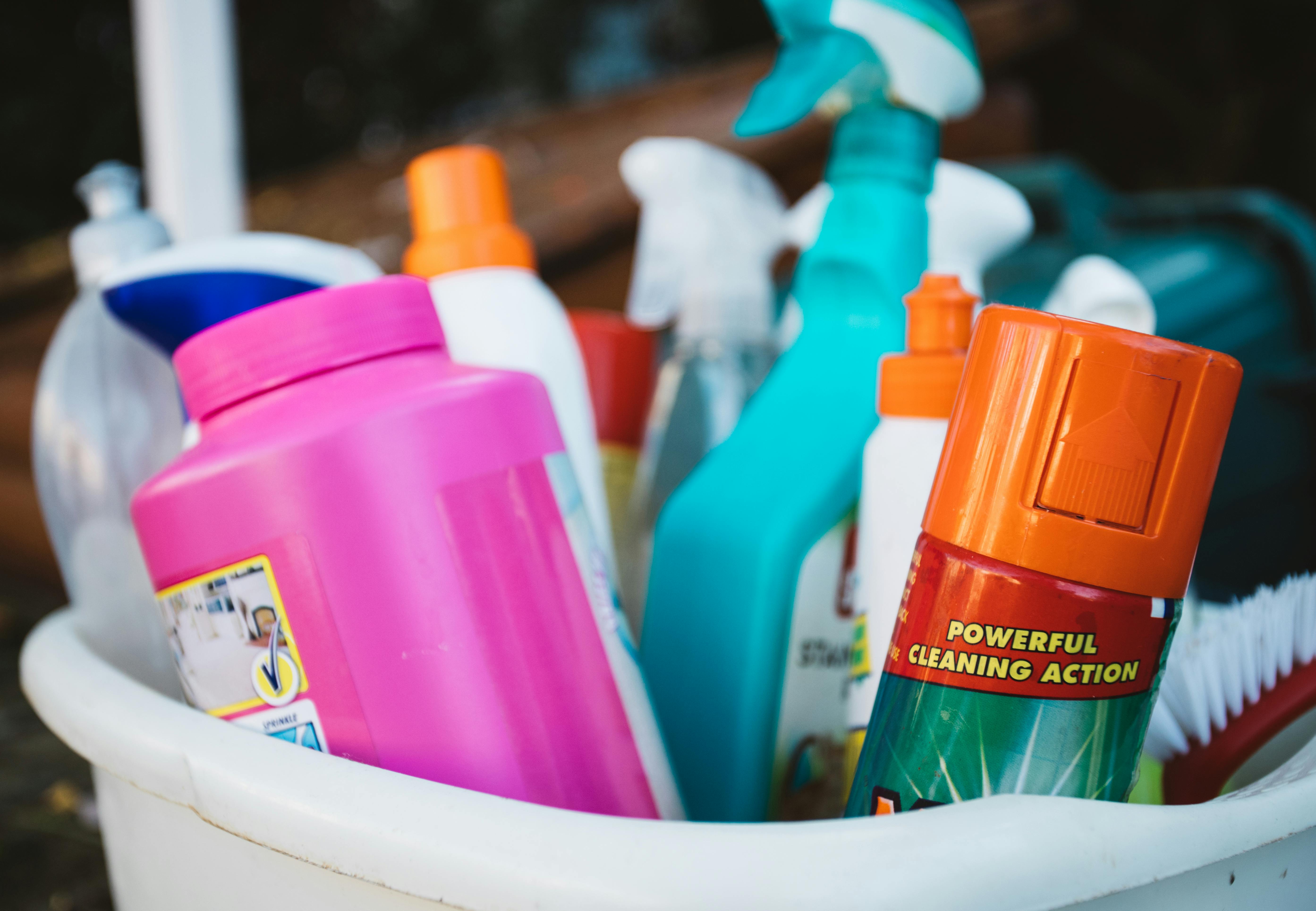 Detailed deep cleaning supplies and setup